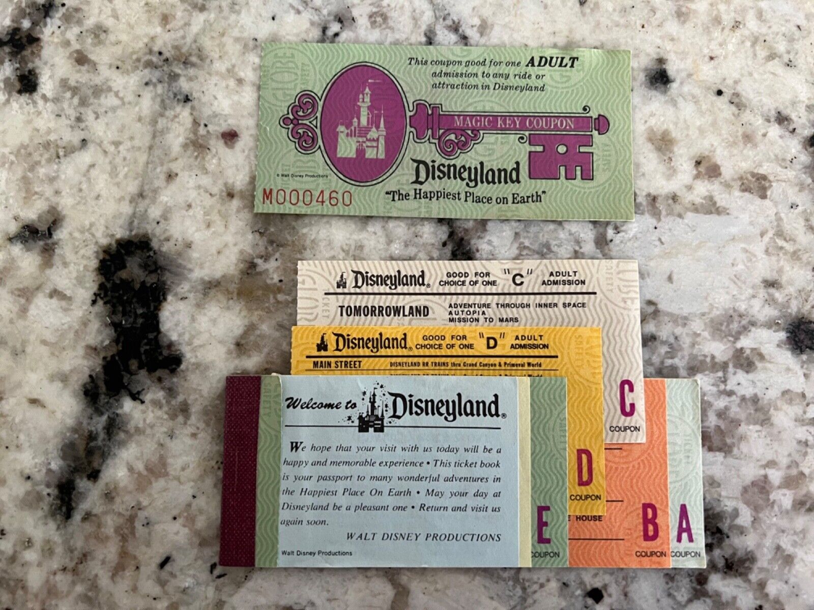 OLD VINTAGE DISNEYLAND ADULT A-E TICKET/COUPONS  June 1976-Disney