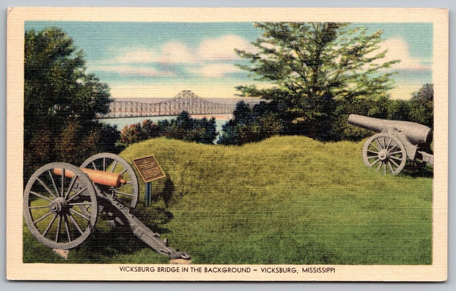 Vickburg Mississippi Vicksburg Bridge Scenic Historic Landmark Linen Postcard