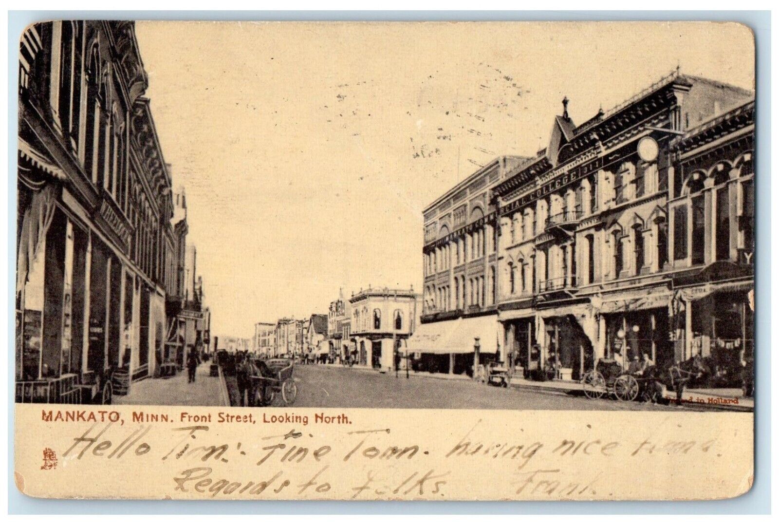 1910 Front Street Looking North Mankato Minnesota MN Tuck\'s Antique Postcard