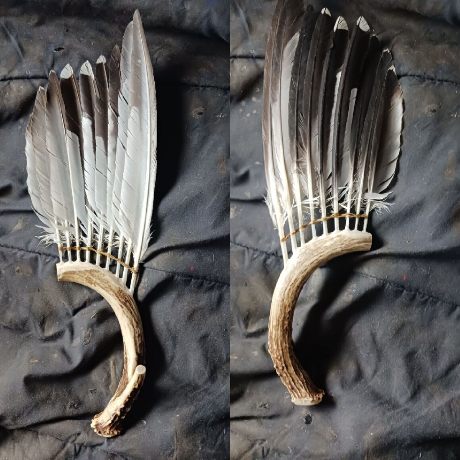    Native American  Feather Fan Eagle Antler
