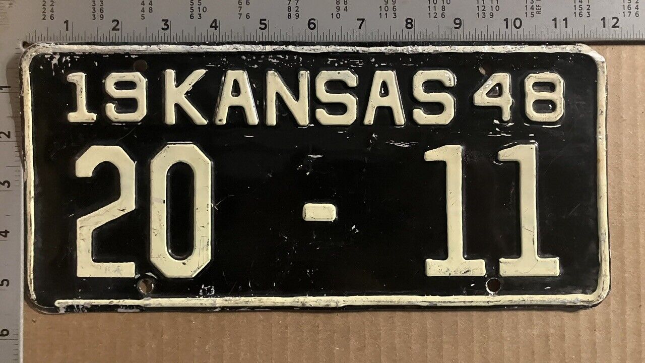 1948 Kansas license plate 20-11 YOM DMV Marshall low number TWO DIGIT 12269