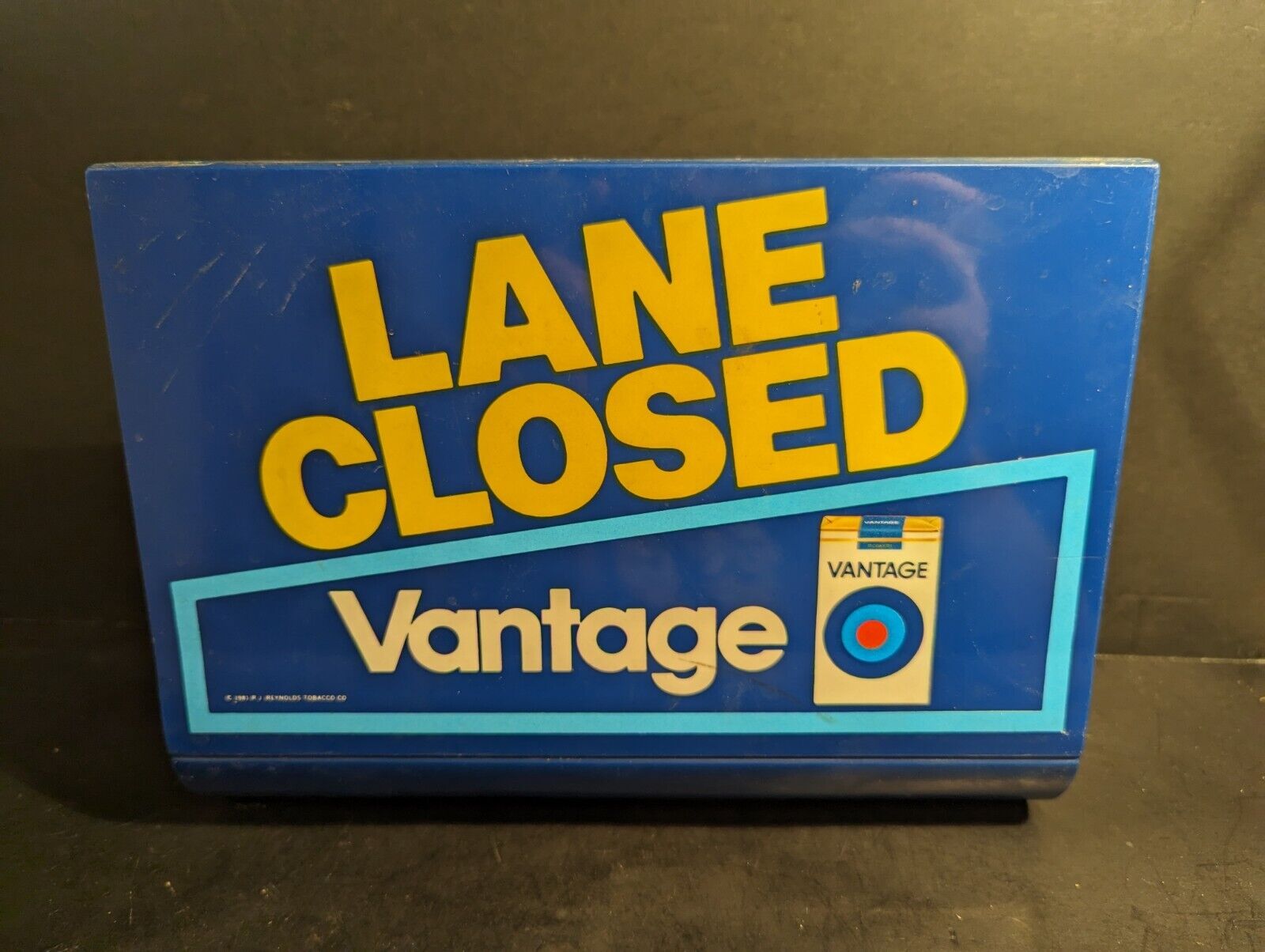 Vtg 1981 Vantage Cigarette Register Lane Closed Blue Sign Double Sided