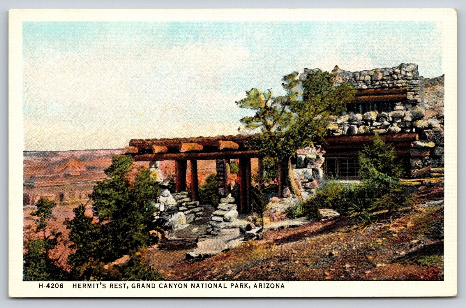 Grand Canyon National Park AZ~Hermit\'s Rest~Fred Harvey Vintage Linen Postcard