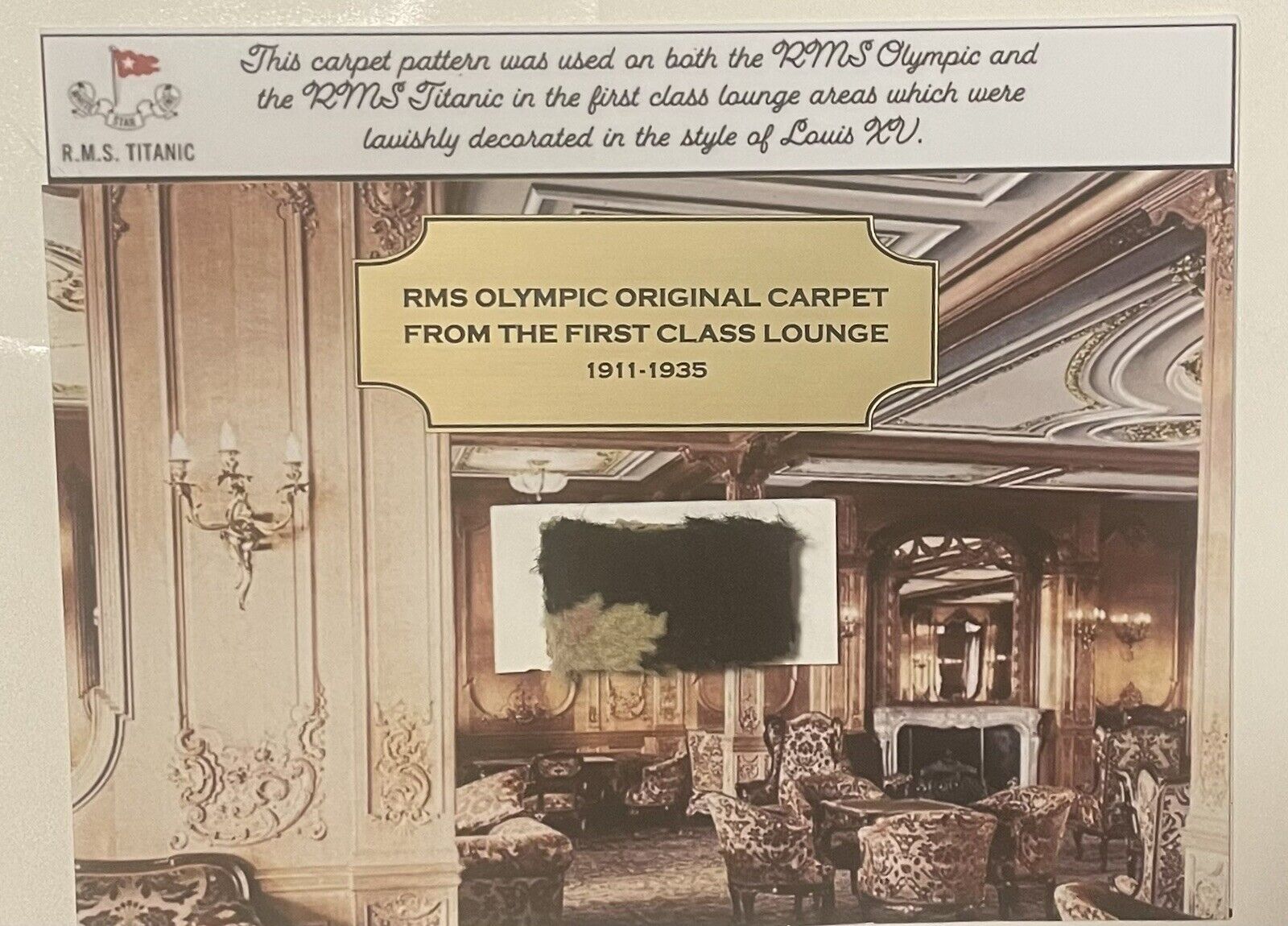 RMS Titanic Olympic White Star Line Artifact Original 1st Class Lounge Carpet
