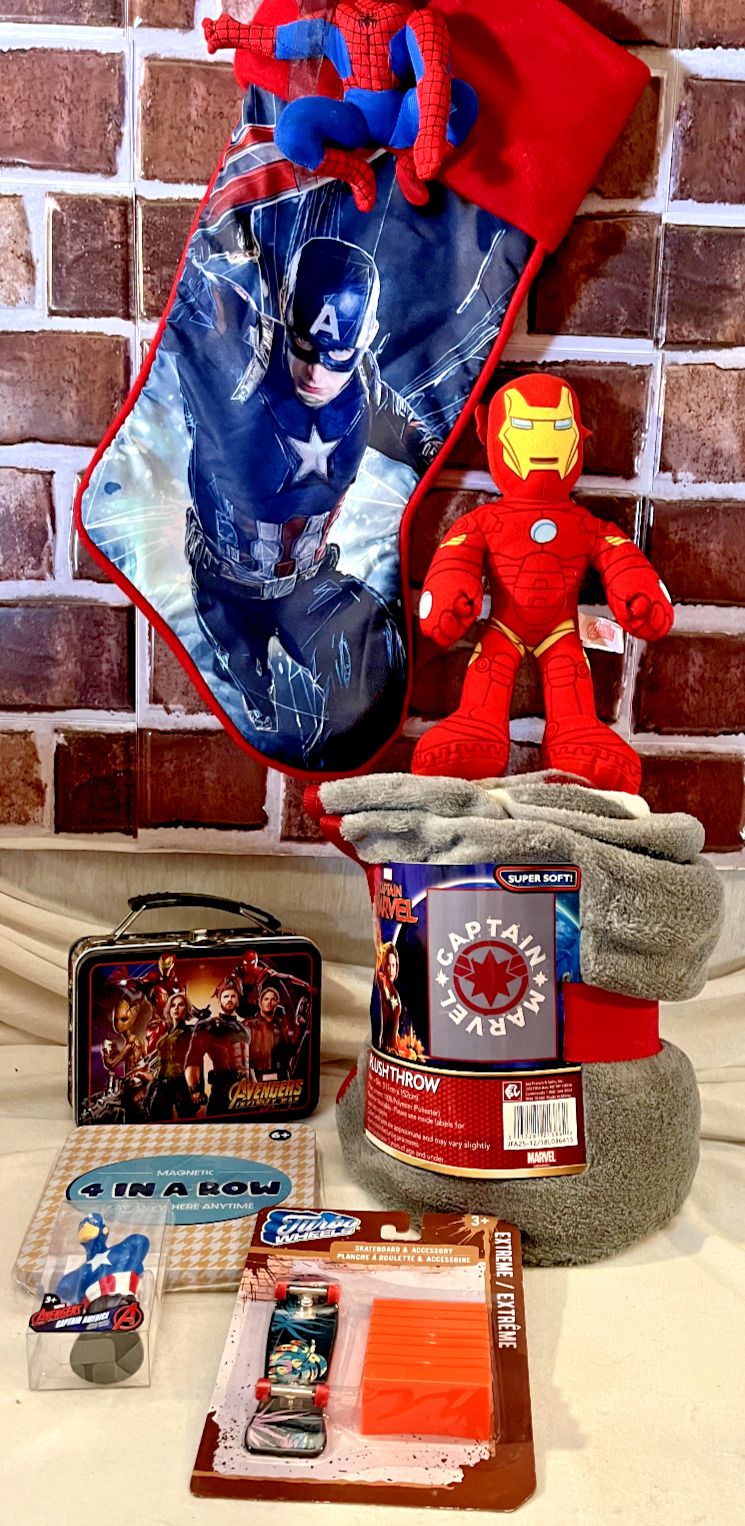 Pre-Filled Advengers Christmas Stocking/Spiderman Ornament/Ironman Plush/Tin Box