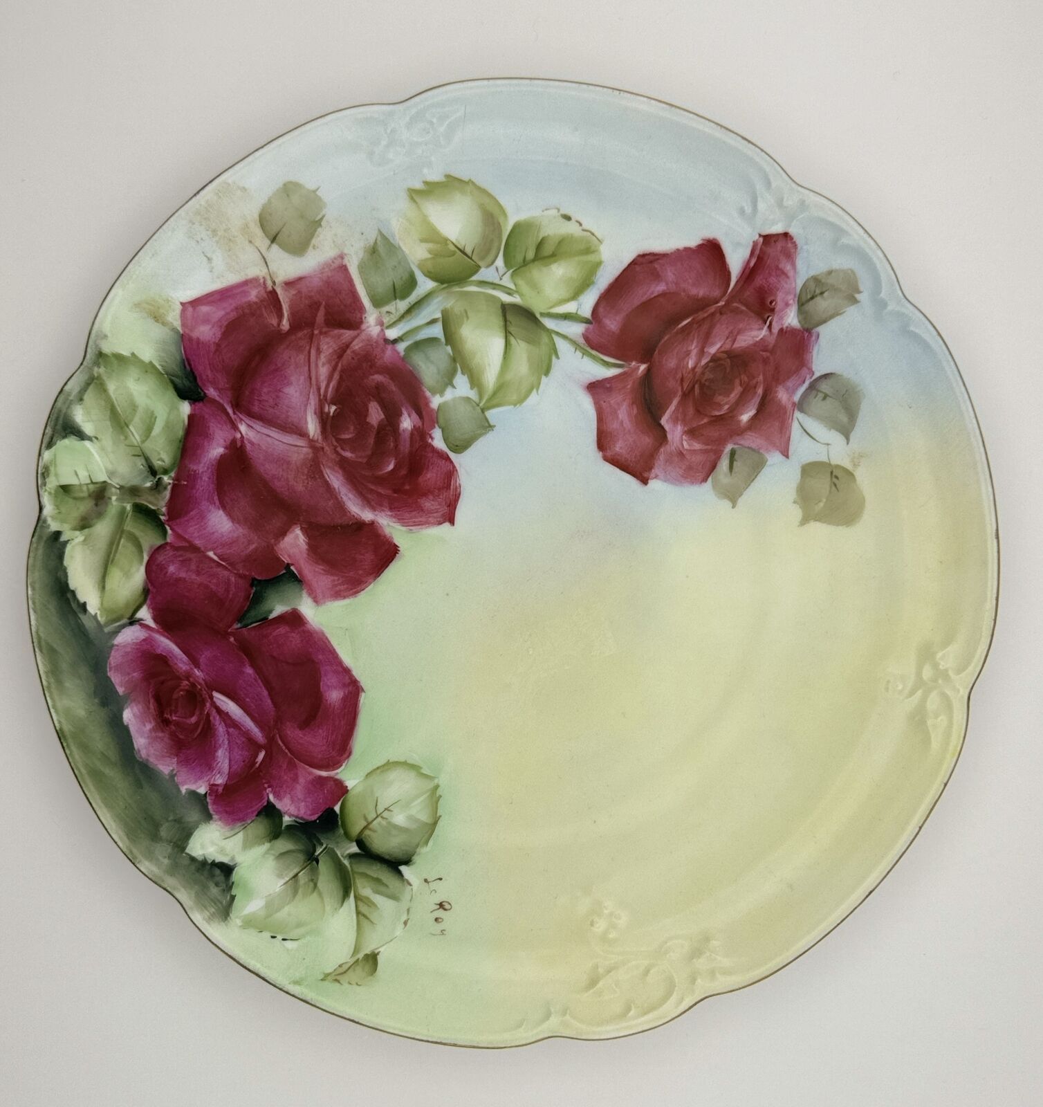 Rare Haviland D'Arcy's Hand-Painted Plate by LeRoy with Red Roses Design