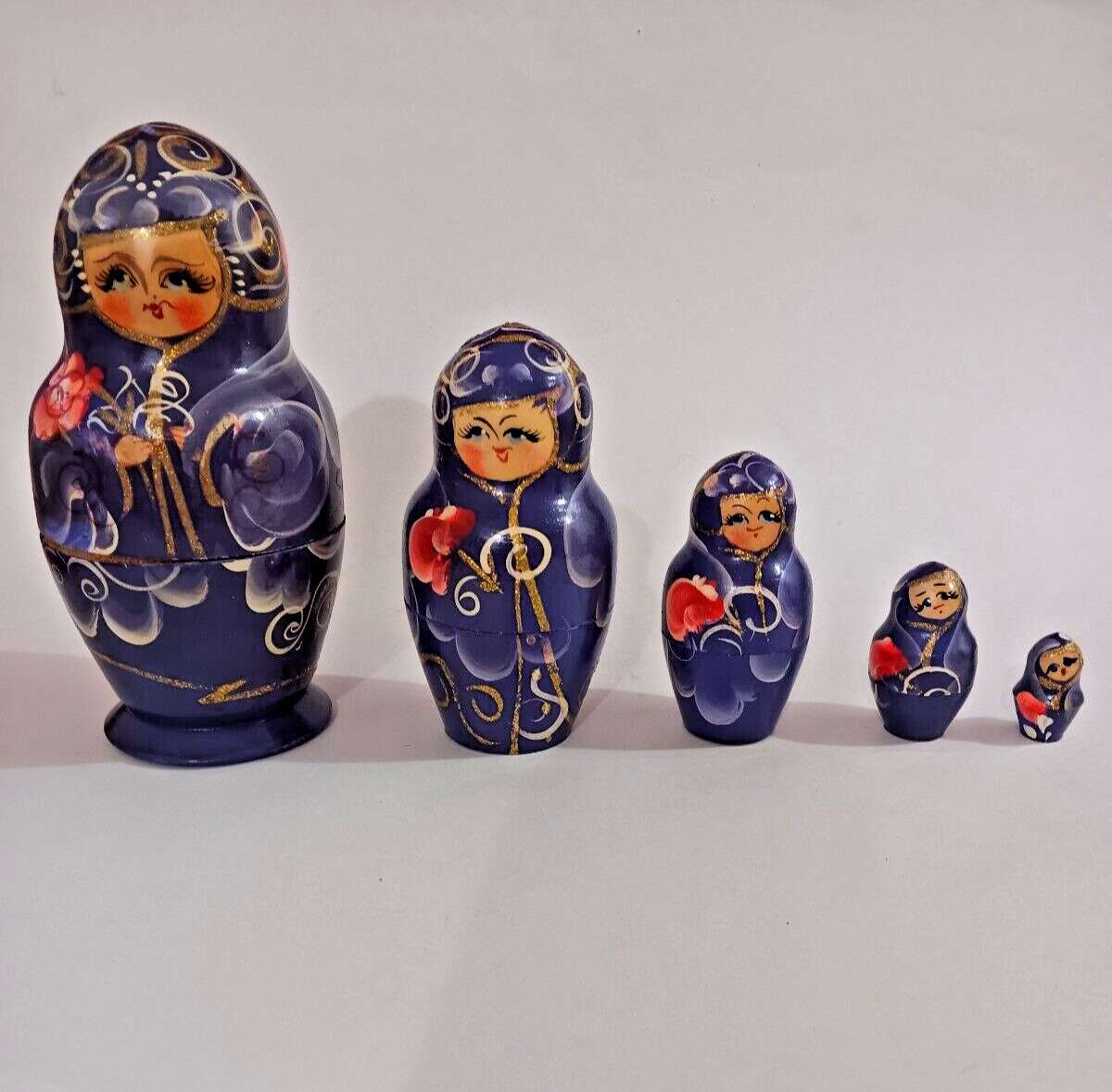 Vintage Russian Wooden Matryoshka Nesting Dolls Hand Painted