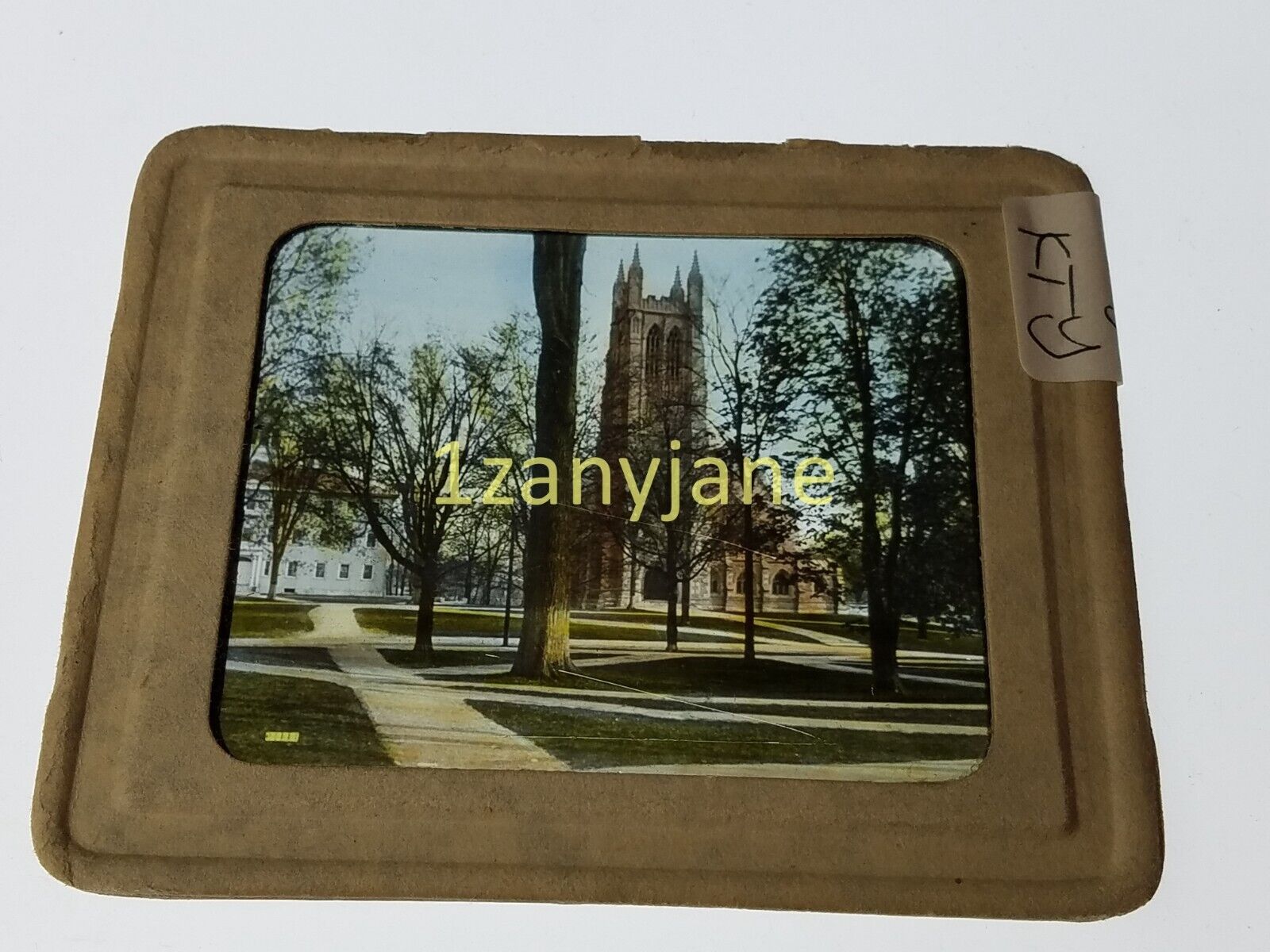 KTY Glass Magic Lantern Slide Photo CHURCH WITH PARK LIKE SETTING IN FRONT