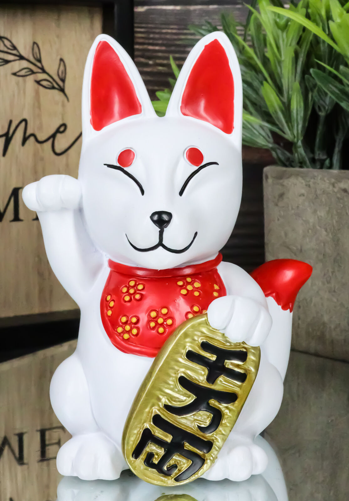 Japanese Charm Maneki Kitsune Fox Statue Inari Shiba Inu Supernatural Wisdom