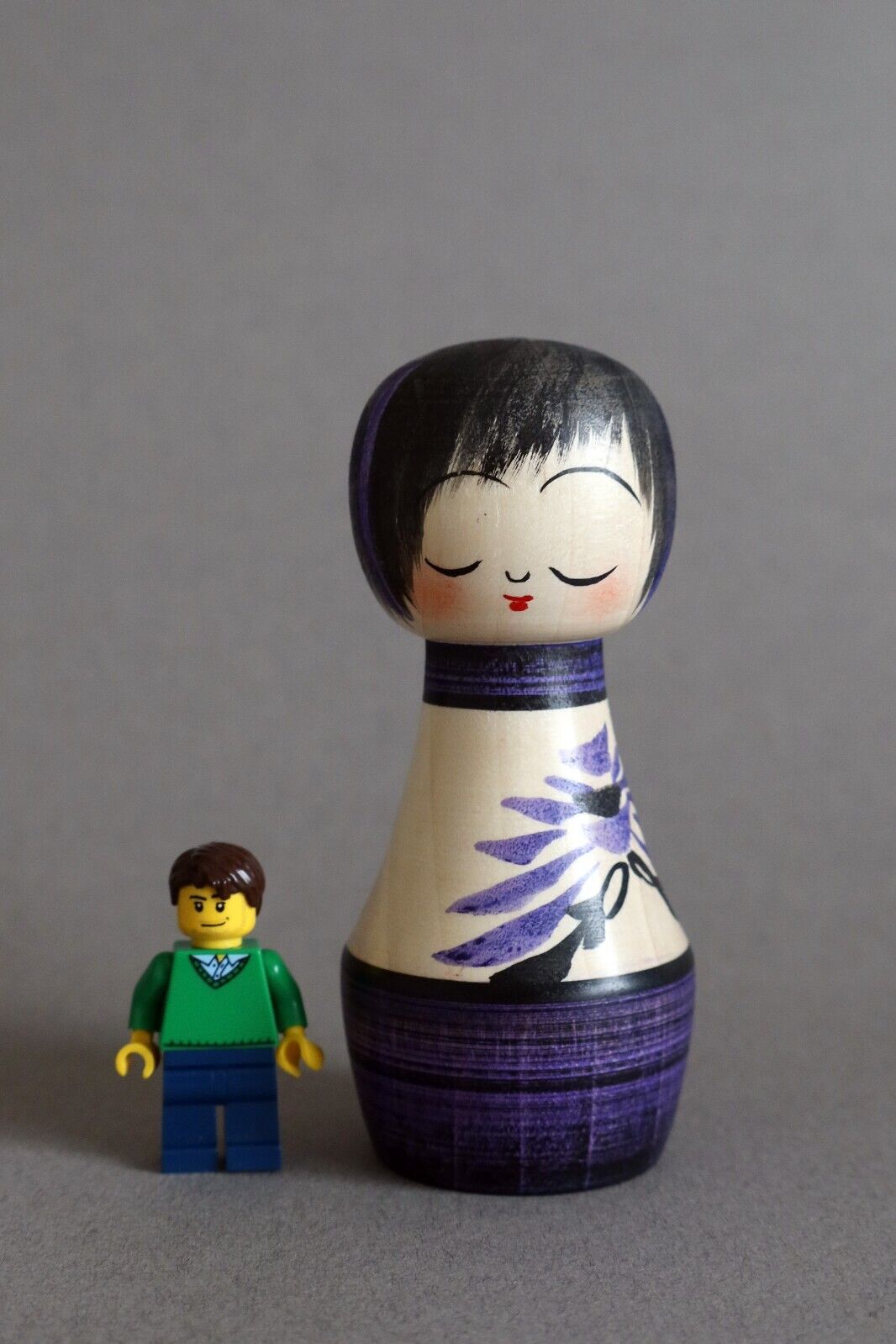 Japanese Kokeshi wood doll Togatta style by Rika Komatsu - purple