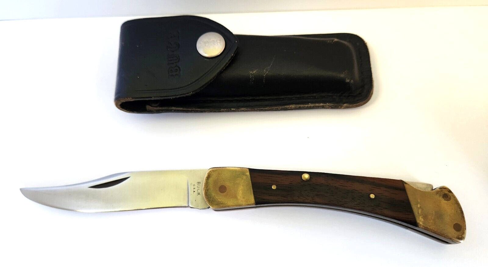 Vintage BUCK 110 Folding Pocket Knife 1968 Original Leather Sheath BUCK U.S.A.