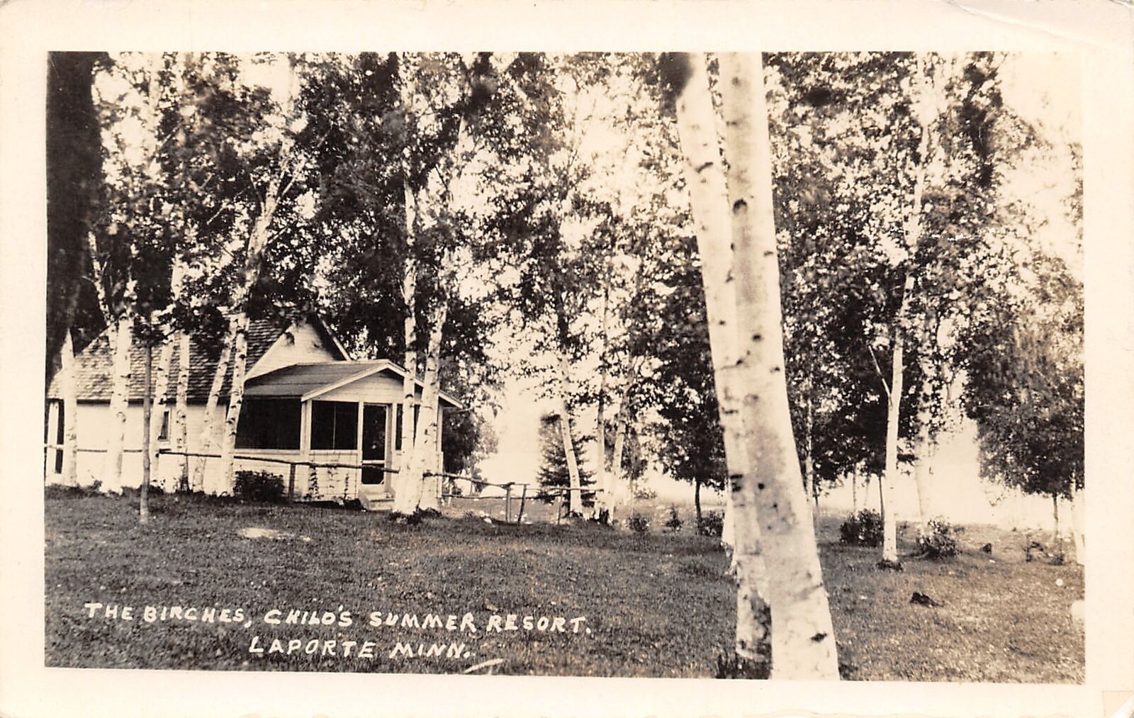 Laporte MN~The Birches~Trees & Cabins~Child\'s Summer Resort RPPC 1929 Postcard