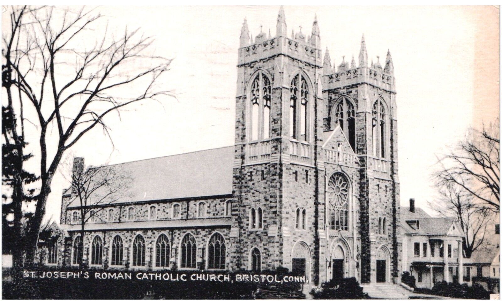 ST JOSEPH ROMAN CATHOLIC CHURCH,BRISTOL,CONN.VTG 1946 COLLOTYPE POSTCARD*C21