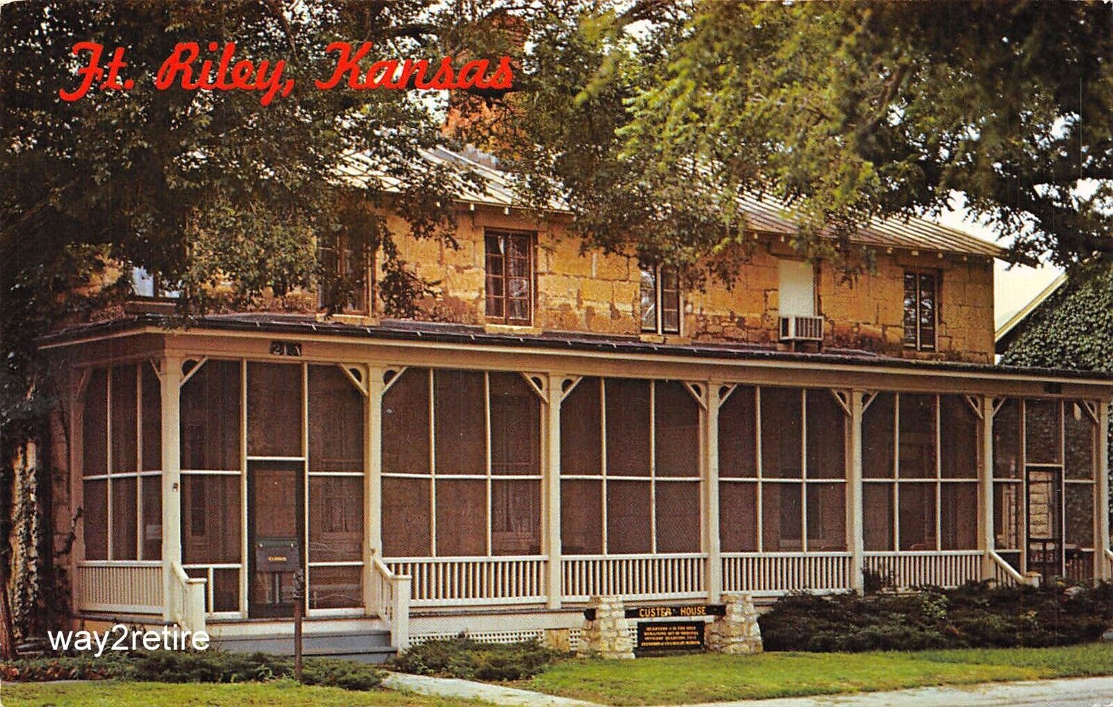 Postcard KS Fort Riley General George Custer\'s House Kansas