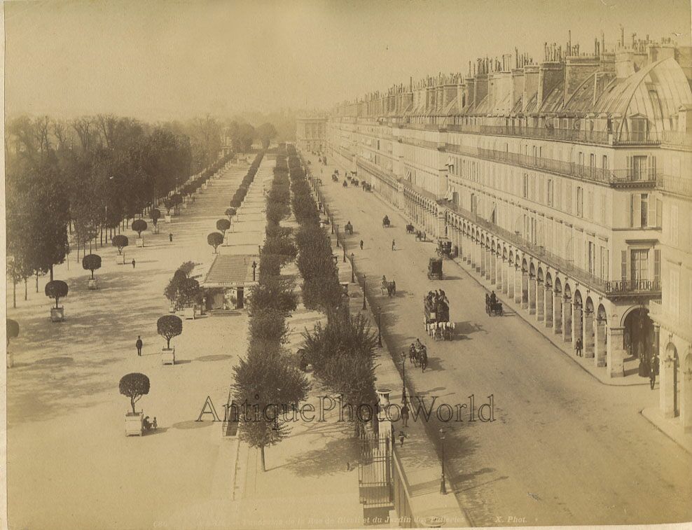 Rue du Jardin de Tuileries view Paris France antique albumen photo