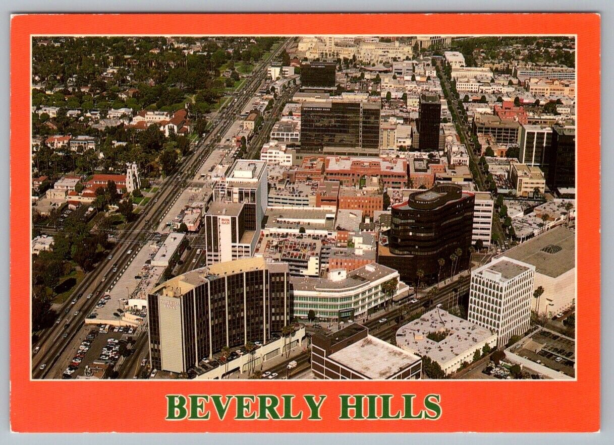 Postcard California Beverly Hills Aerial View Downtown Shopping Area