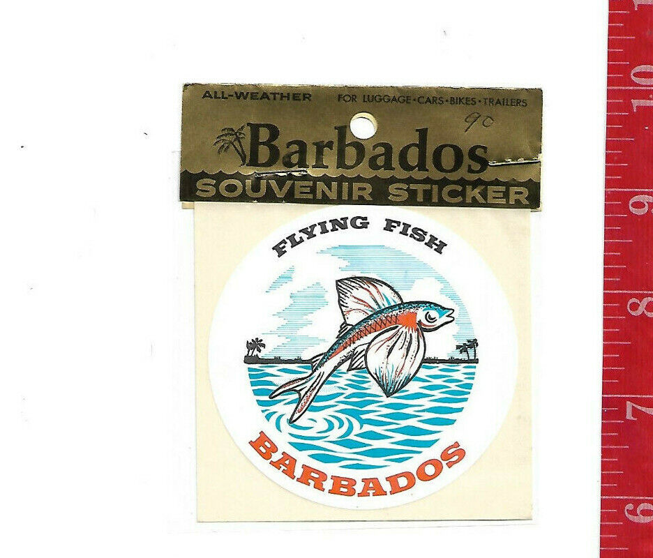 Vintage vinyl sticker Barbados Flying Fish