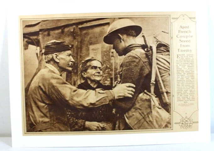 Antique 1919 Paper Print During World WW1 French Couple Saved from the Enemy