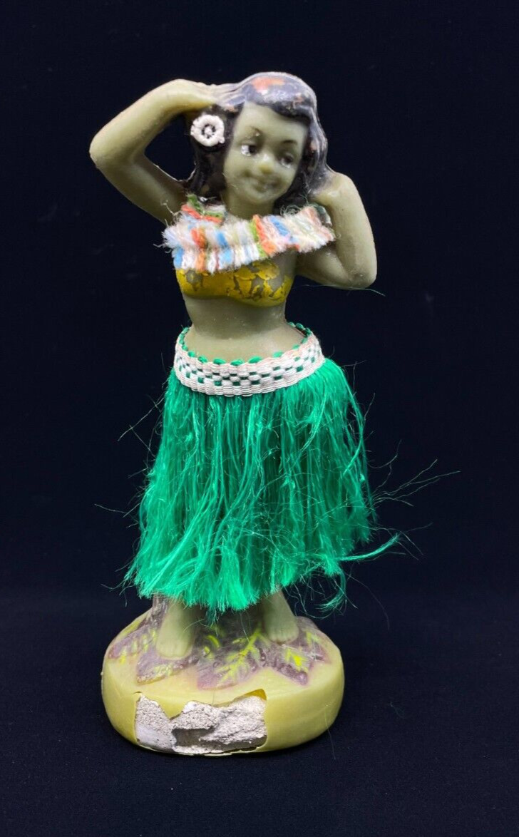 Vintage Early Hula Girl Nodder Made in Hong Kong Weighted Base Multicolor Lei