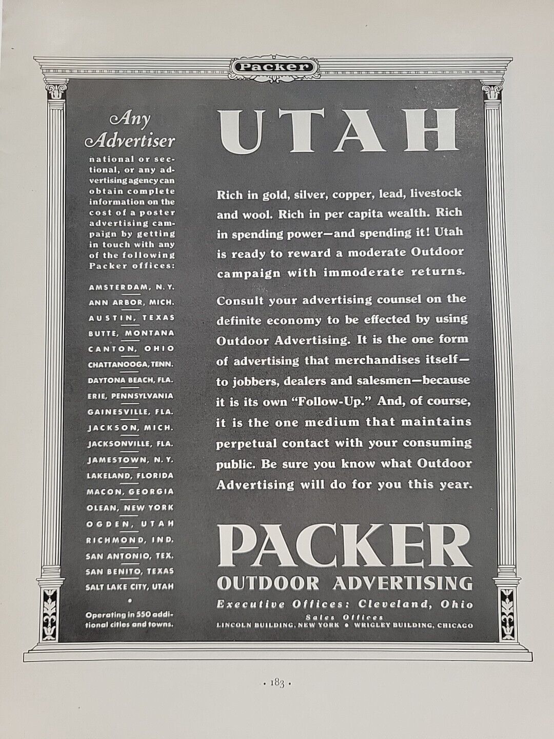 1935 Packer Outdoor Advertising (Billboards) Utah Fortune Magazine Print Ad