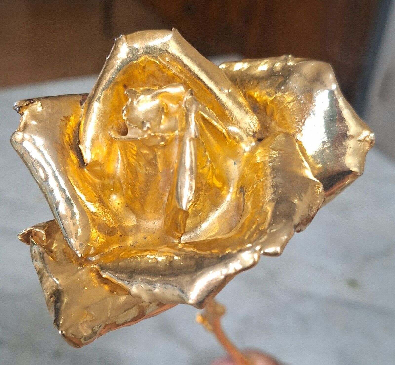 24K Gold Hand Dipped Real Rose With Stem VTG 