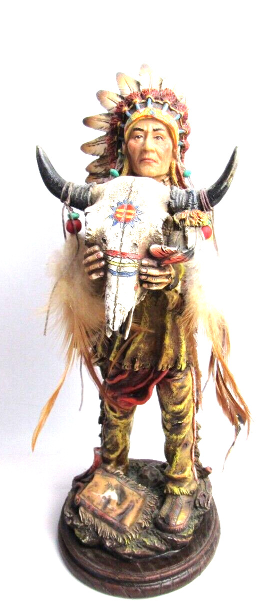 VTG Western Indian Chief Holding A steer skull 14-inch tall Nicely detailed.