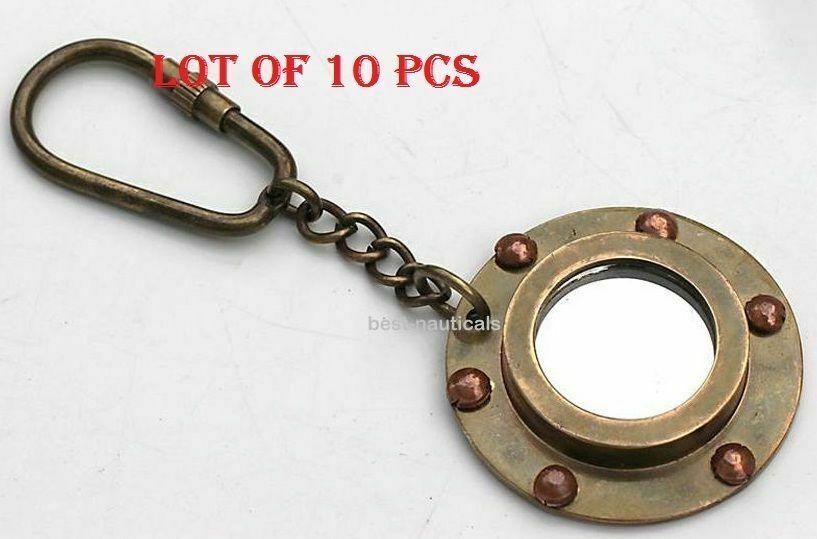 Lot of 10 pcs Vintage Solid Brass Porthole Mirror Key Chain Nautical Gift