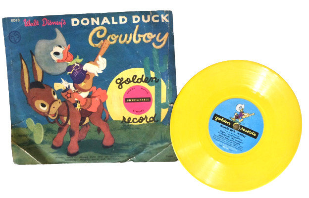 VTG 1950 LITTLE GOLDEN RECORDS~Disney~DONALD DUCK COWBOY~78 rpm YELLOW Record