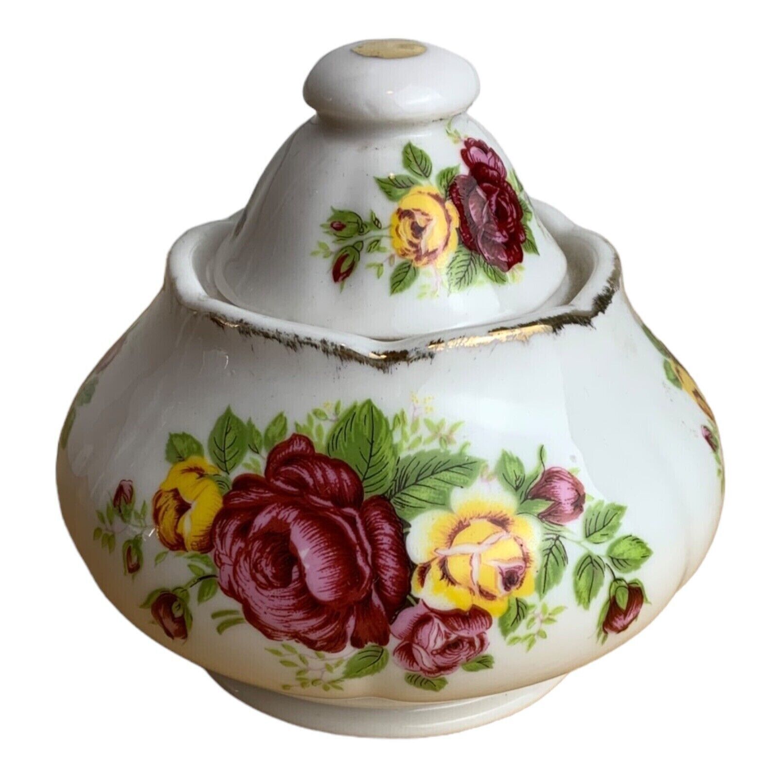 Vintage Fine Bone China Cottage Rose Sugar Container with Lid