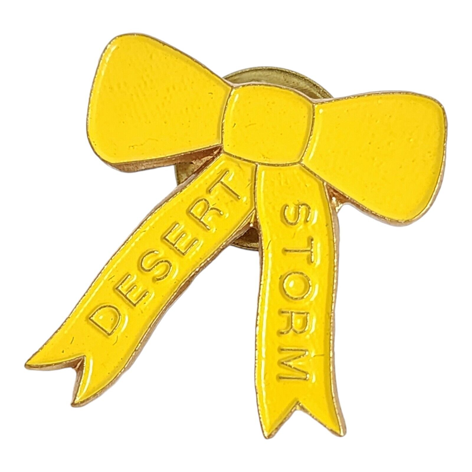 90s Desert Storm Yellow Ribbon Lapel Pin Commemorative Military Gulf War Pinback