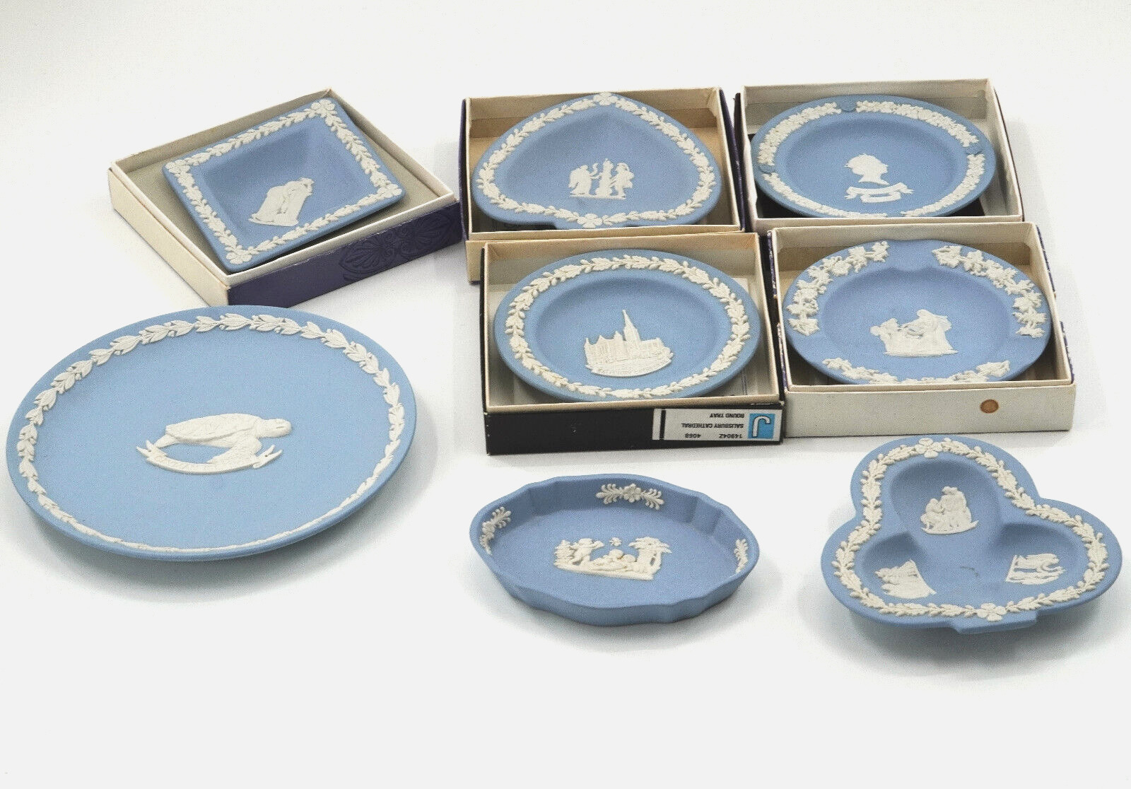 Wedgwood Pale Blue Jasperware Lot Of 8 Sweet Dishes & Ashtray & Plate