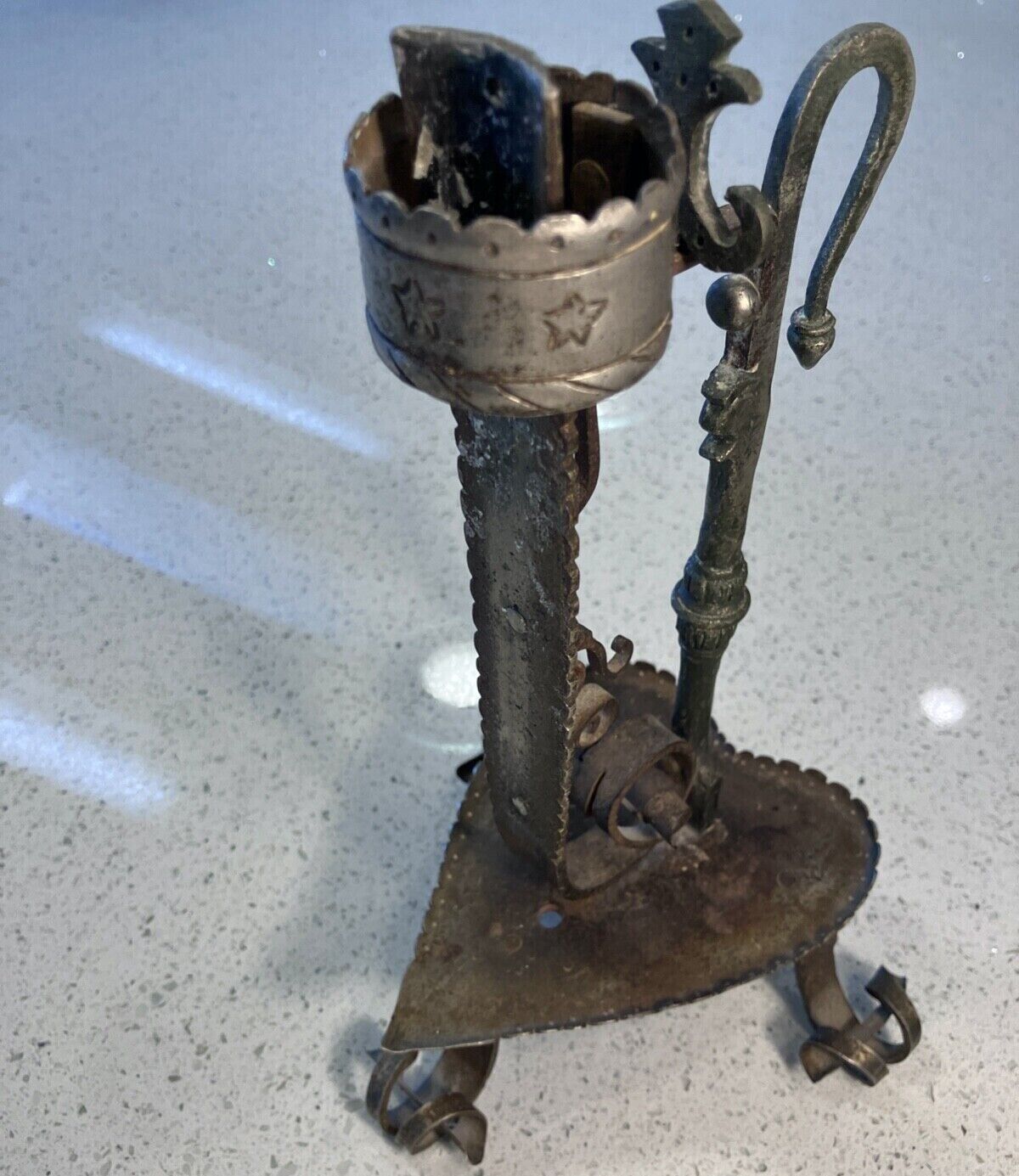 Rare antique iron candlestick, 18thC.