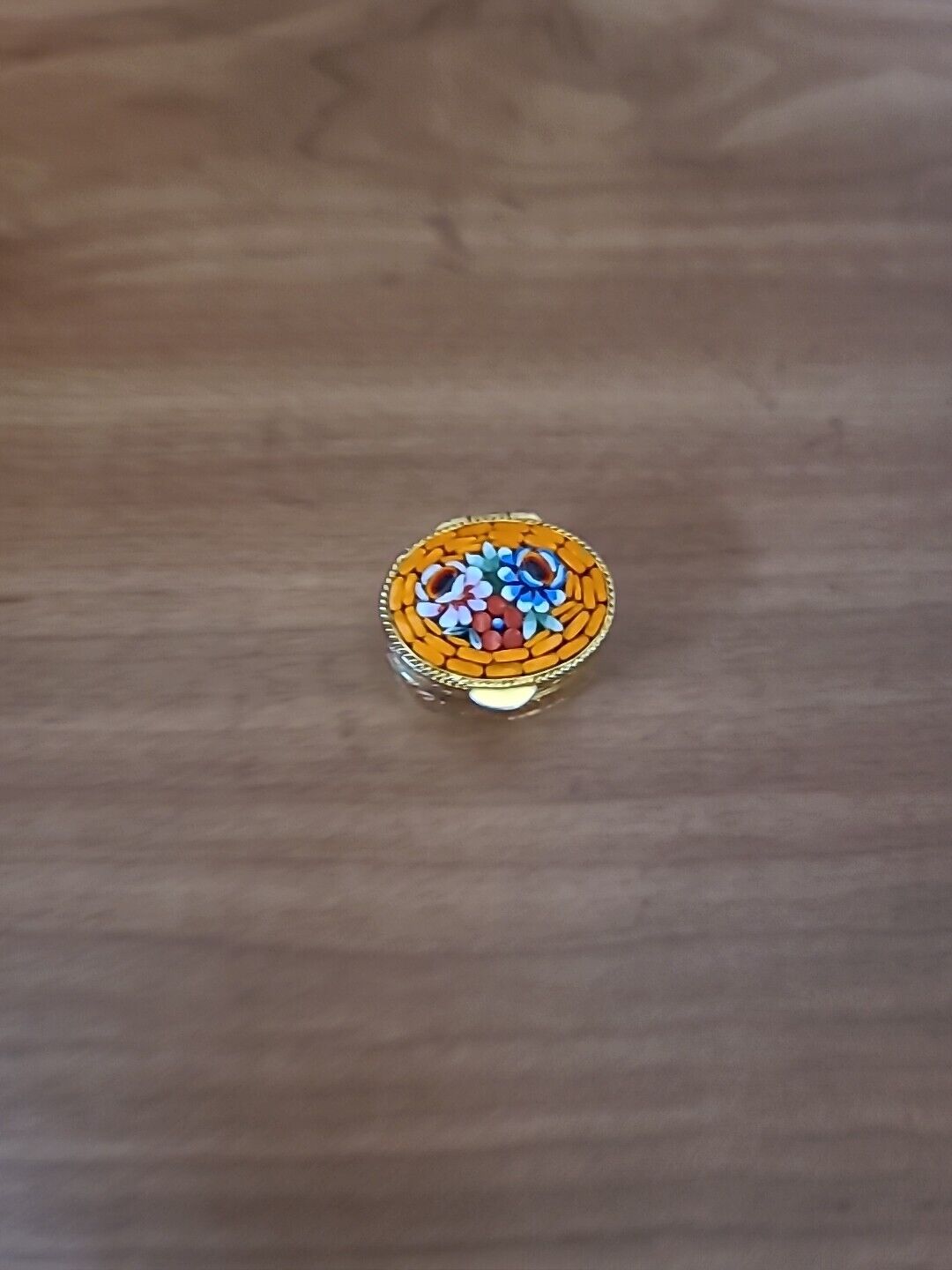 Vintage Italian Micro Mosaic Pill Box Floral Pattern Marked \