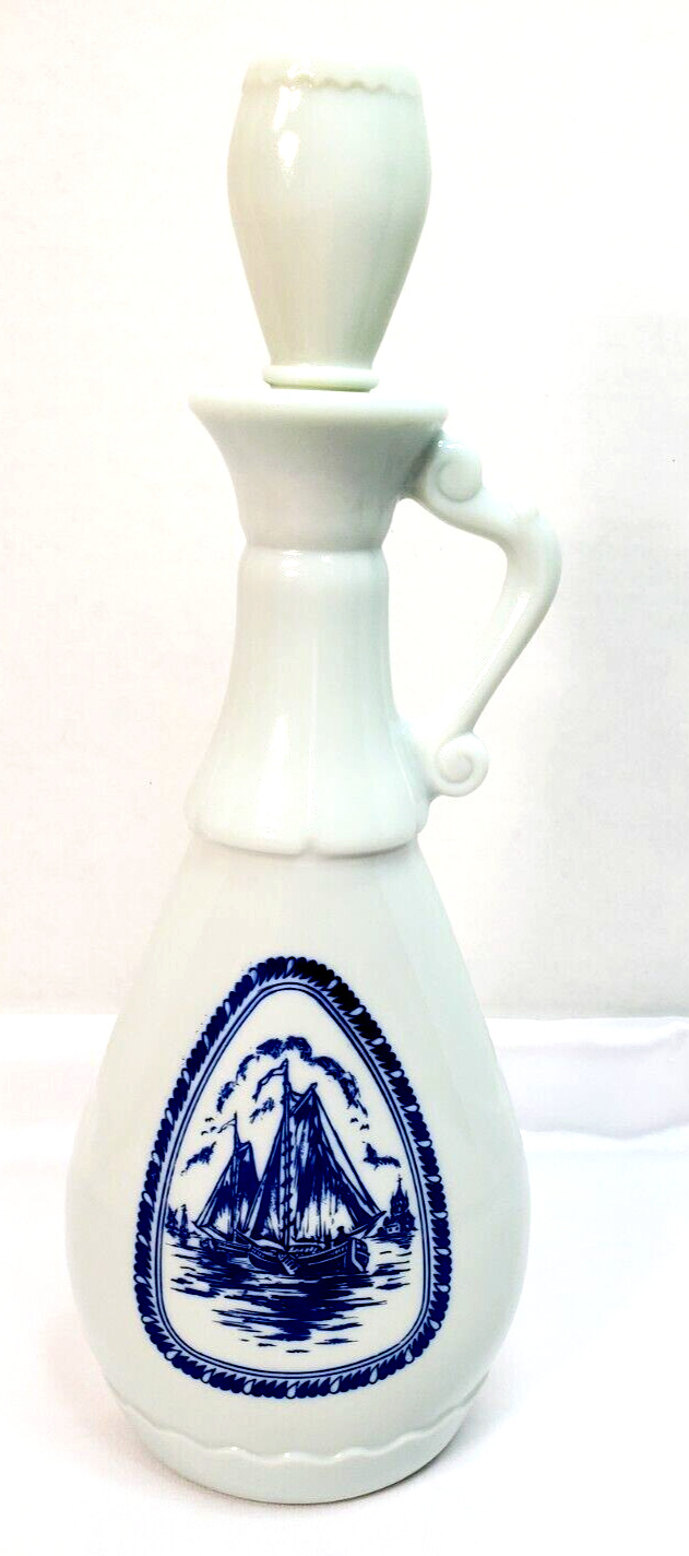 Vintage 1963 Jim Beam Milk Glass Decanter Bottle Dutch Windmill Nautical 13.25\