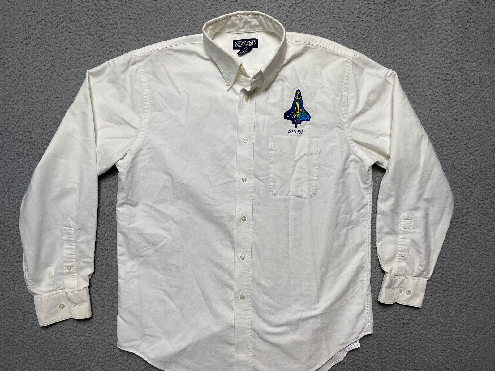 VTG NASA STS 107 Columbia Land's End Button Down Shirt Mens Size M White