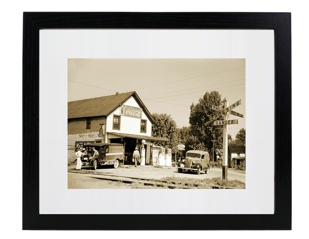 1939 Gas Station Atlanta Ohio Old Retro Vintage Matted & Framed Picture Photo