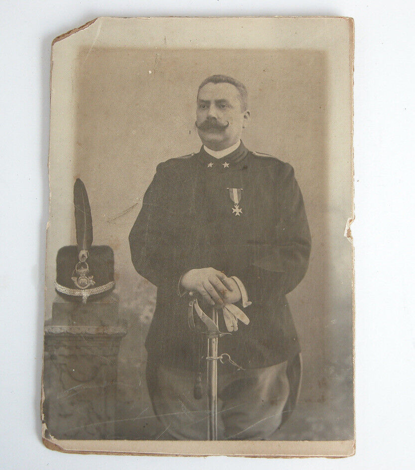 Antique Italian Officer Photograph B&W Sepia 1909 Italy Circa 1900s w/ Sword