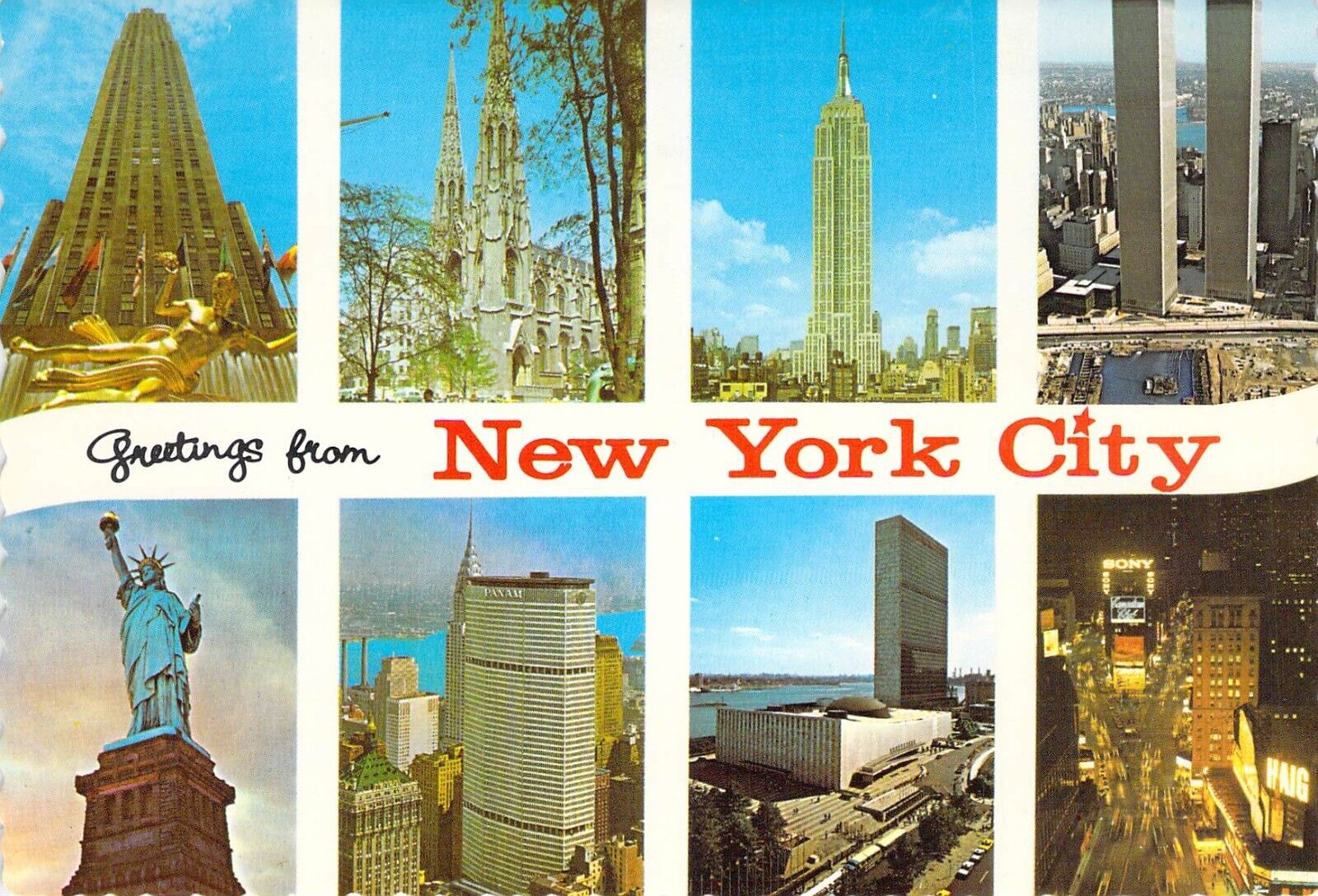 1976 NY City 8 views Pan Am United Nations World Trade Center 4x6 postcard CT26