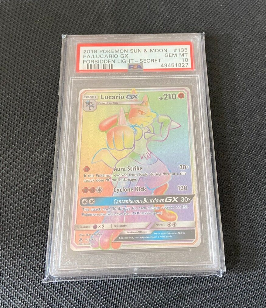 Pokemon Card PSA 10 Graded - Lucario GX 135/131 - Forbidden Light Secret Rare