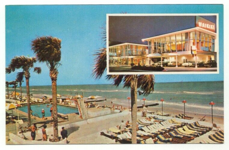 Miami Beach FL Waikiki Oceanfront Hotel Collins Ave. Vintage Postcard Florida