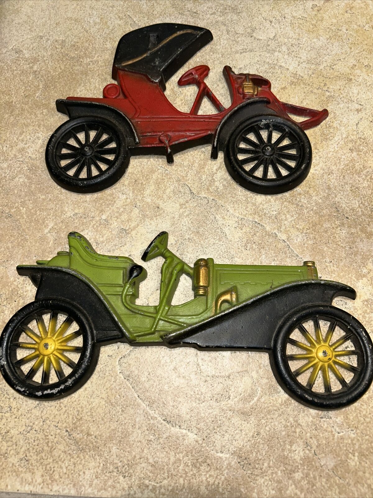 Vintage Midwest Cast Iron Antique Cars, Wall Hangings, Set Of 2, Heavy