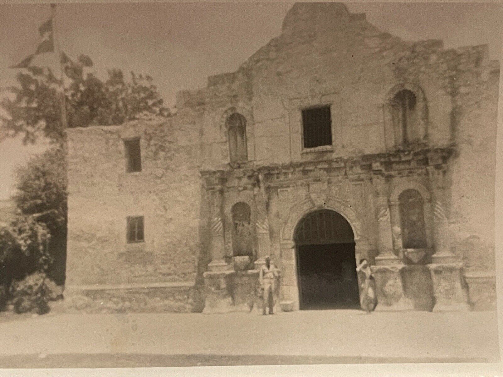 WW2 Era American GI Posing In Front Alamo San Antonio TX Photo Snapshot