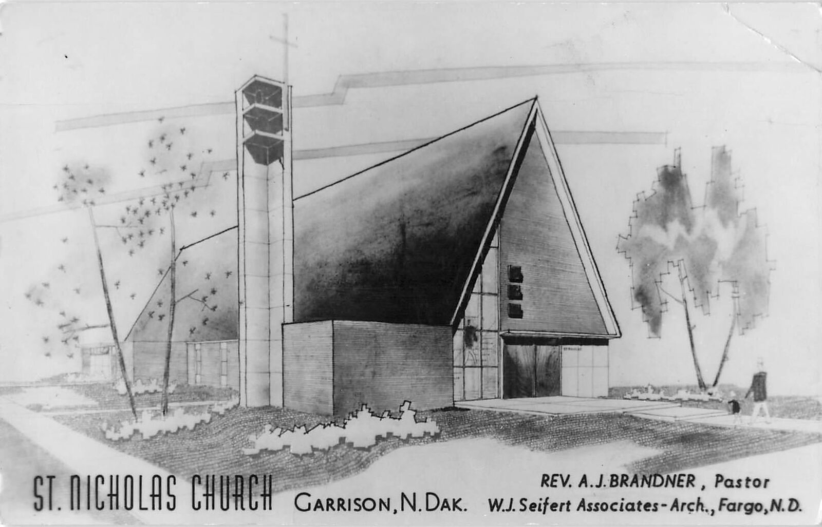 RPPC St. Nicholas Church, Garrison, North Dakota Real Photo Postcard