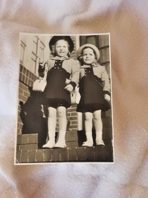 Cute Dressy Girls Vintage Photo 1930's Purses Hats Brick Steps 5x7 inch