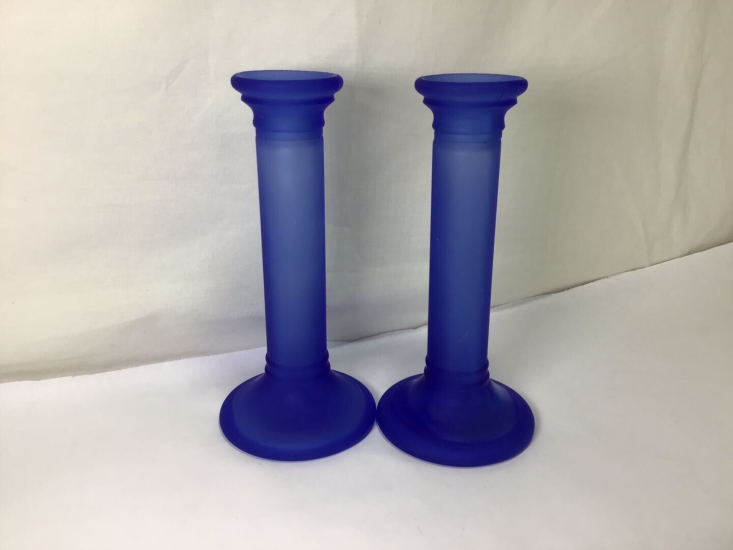 RR5 Vintage Old 1 Pair of Frosted Blue Glass Candle Holder For Decoration