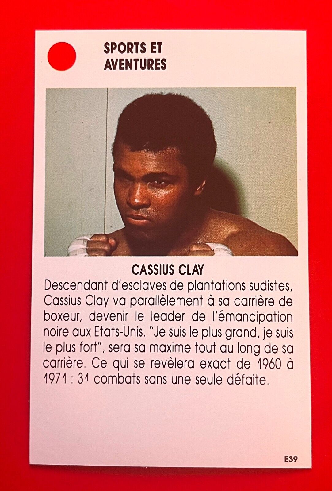 BOXING STAR CASSIUS CLAY / MUHAMMAD ALI VERY RARE ROOKIE CARD FRENCH EDITION 1987