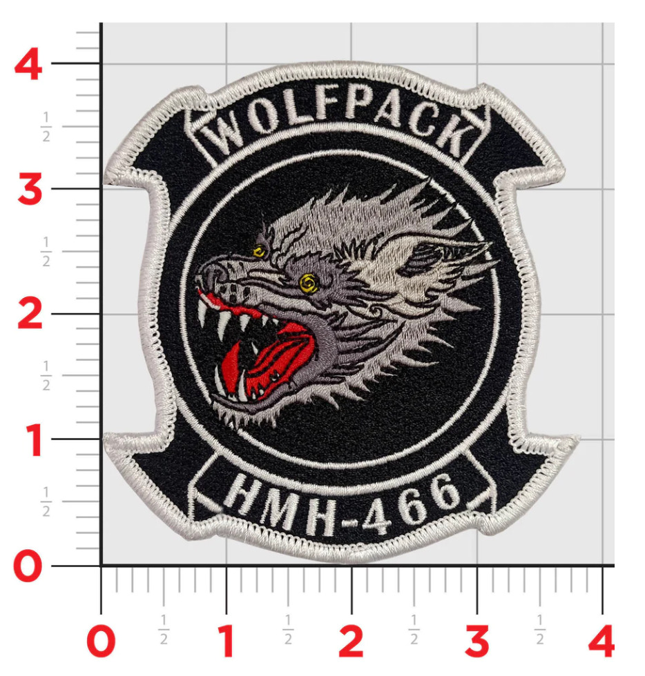 MARINE CORPS HMH-466 WOLFPACK CRAZY EMBROIDERED HOOK & LOOP PATCH