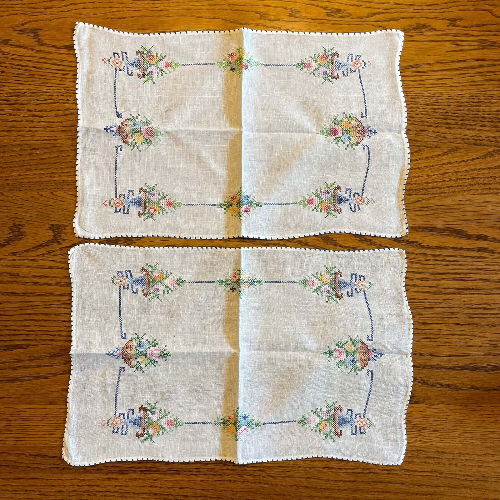 Vintage Embroidered Table Scarf, Set of 2