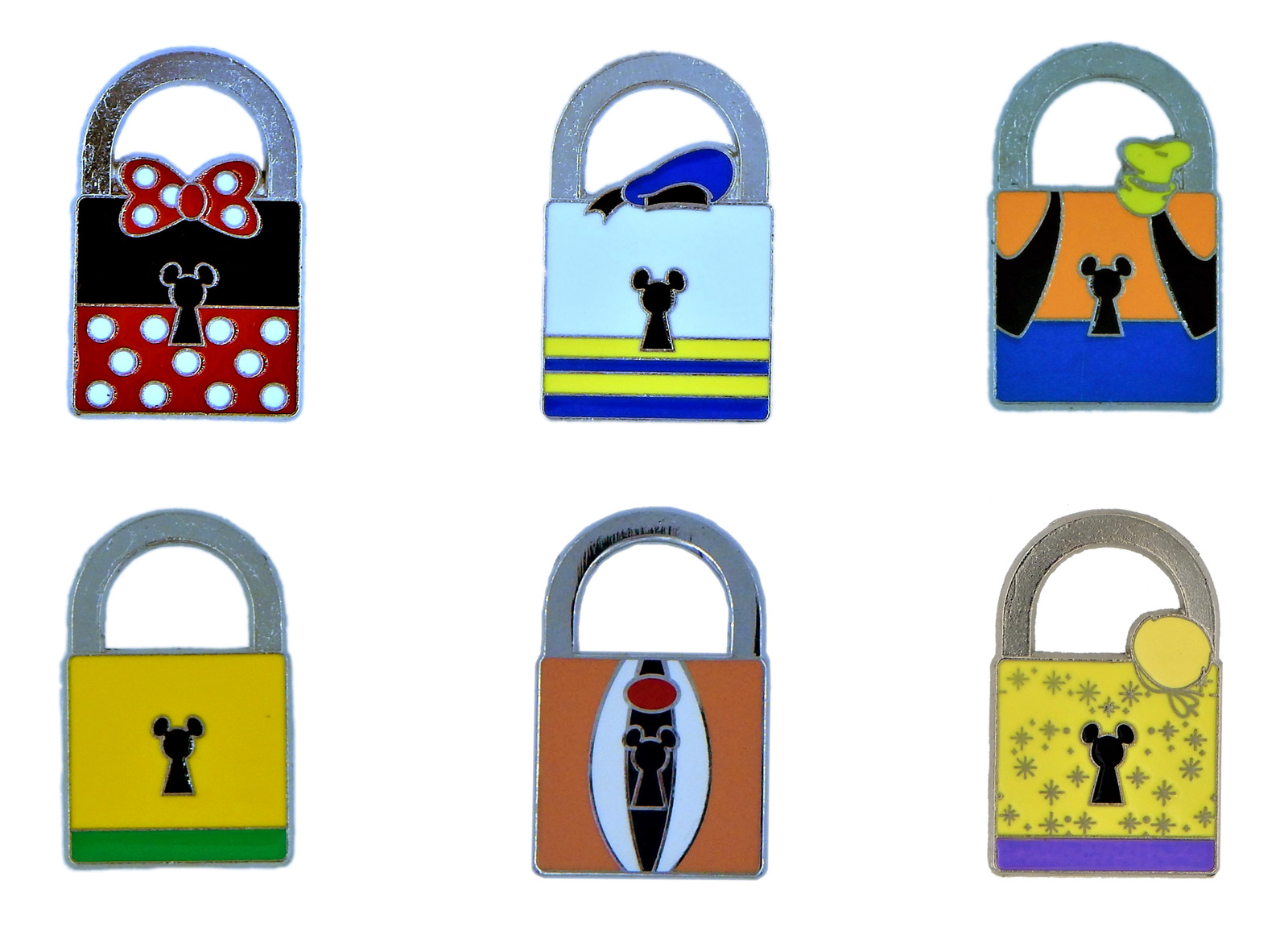 Character Lock Collection 6 Specific Disney Park Trading Pin Set Padlocks ~ New