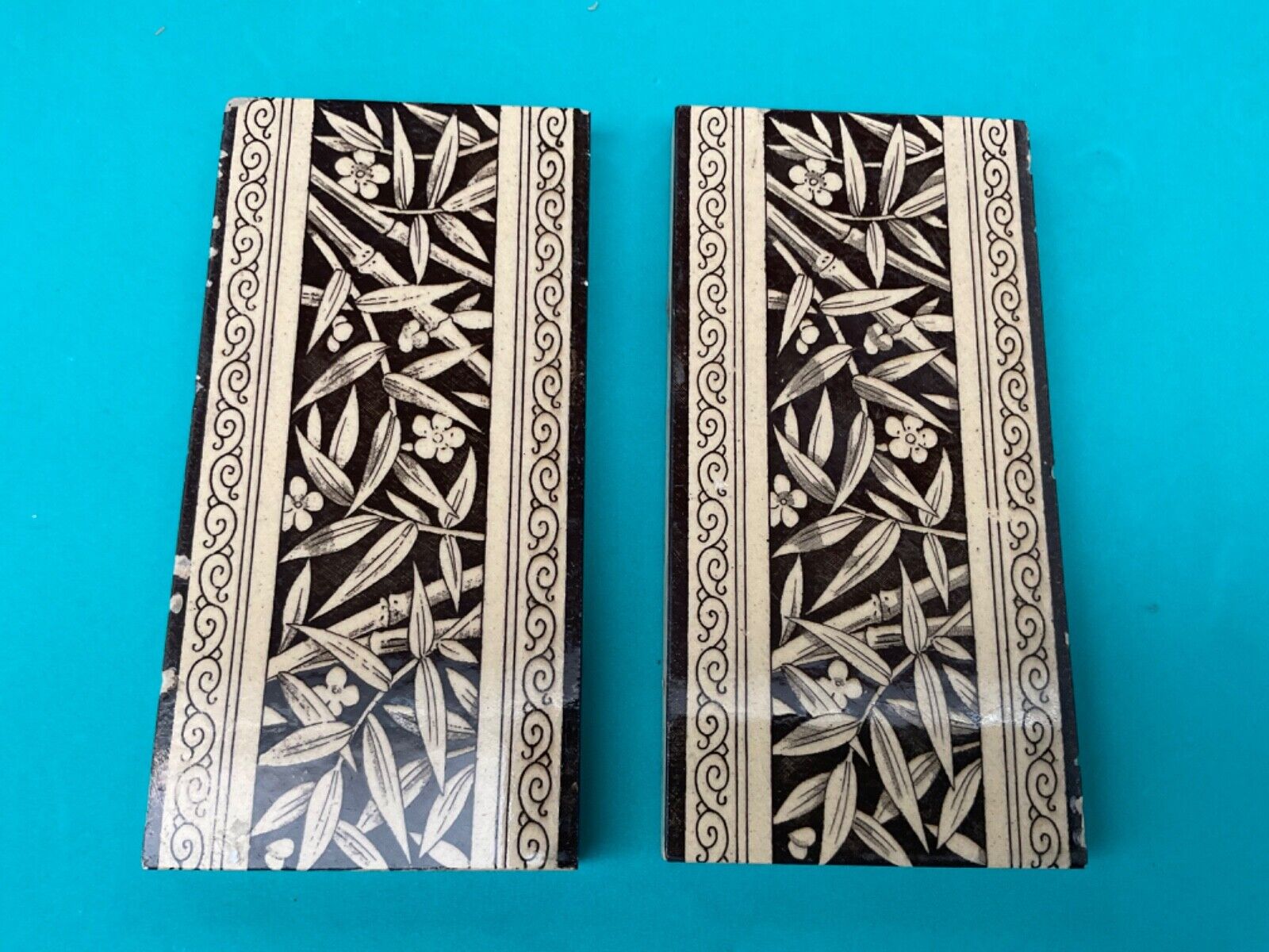 Pair of 1880s Ceramic Tiles - Aesthetic Movement- 3” by 6”